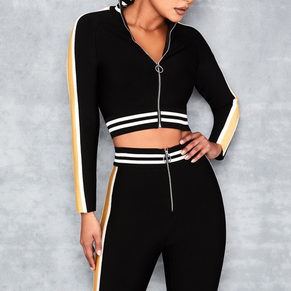 Mistress Rocks Blk Bandage side stripe cropped top